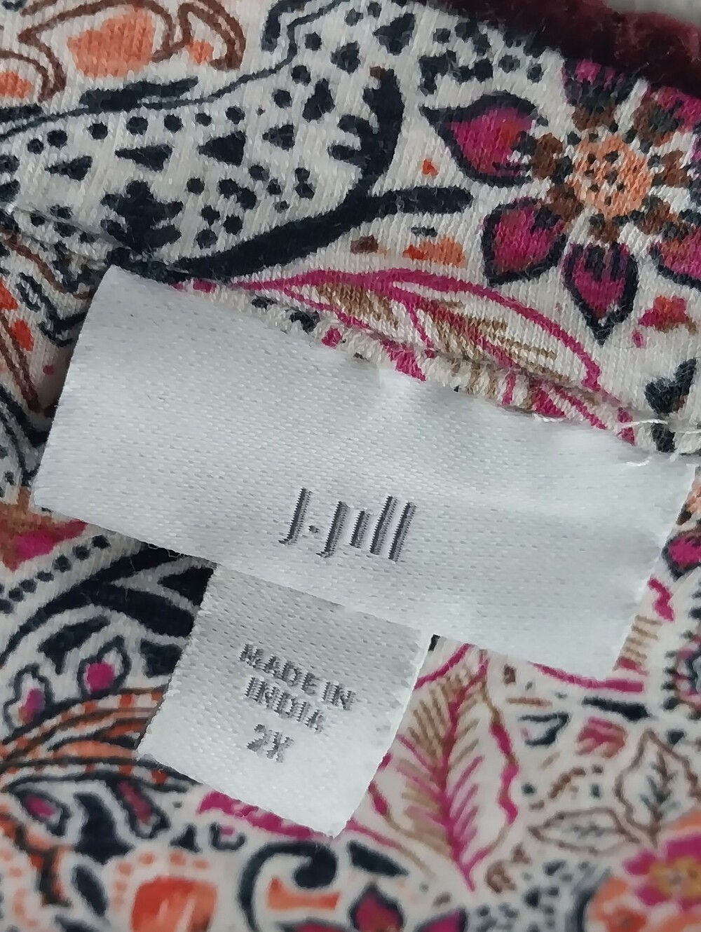 J. Jill Multicolor Dark Botanical Floral Cotton Modal Velvet Trim Popover Top - Picture 3 of 8
